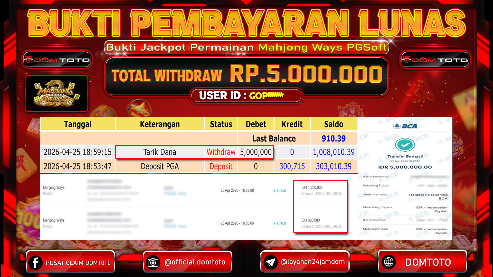 JACKPOT SLOT Mahjong Ways PGSoft 25 APRIL 2026